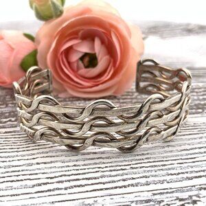 Basket Weave Vintage Mexico Woven Sterling Silver Bold Cuff Bracelet 925